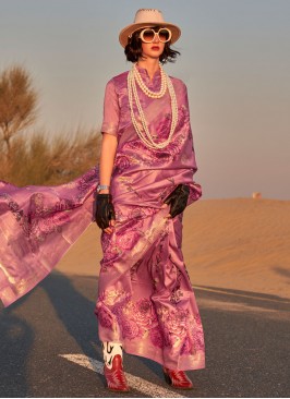 Whimsical Printed Purple Printed Saree