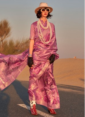 Whimsical Printed Purple Printed Saree