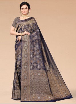 Whimsical Silk Blend Woven Classic Saree