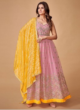 Whimsical Thread Work Georgette Designer Gown