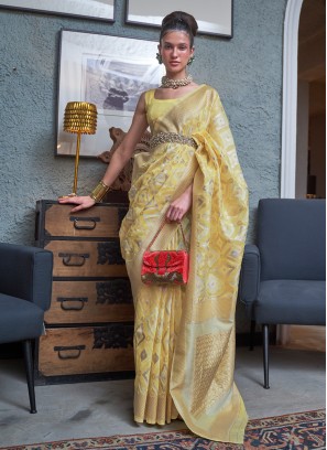 Whimsical Yellow Handwork Patola Silk  Classic Saree