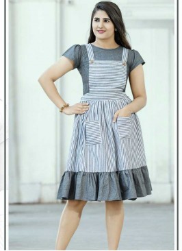 White And Grey Color Kurti With Pocket