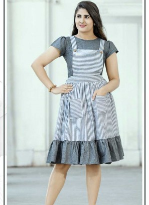 White And Grey Color Kurti With Pocket