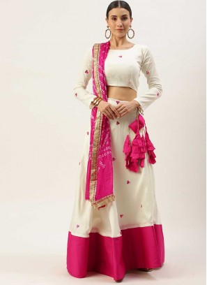 White And Pink Color Cotton Lehenga