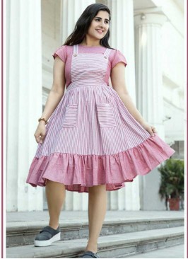 White And Pink Color Kurti With Pocket