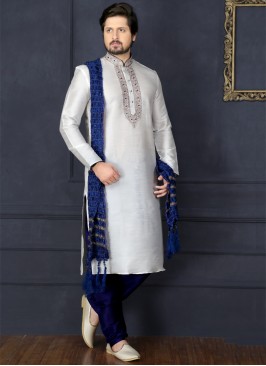 White Art Banarasi Silk Kurta Pajama