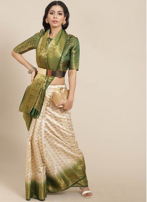 White Banarasi Silk Woven Saree