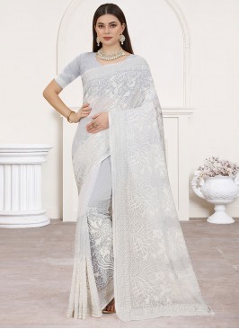 White Ceremonial Georgette Saree