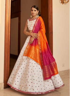 White Color Art Silk Party Wear Lehenga