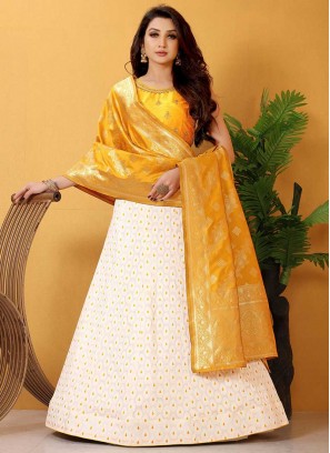 White Color Banarasi Silk Lehenga
