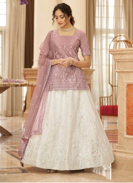 White Color Chiffon Gota Patti Work Lehneg With Long Top