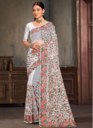 White Color Contemporary Saree