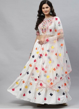 White Color Cotton Embroidered Party Wear Lehenga