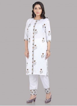 White Color Cotton Kurti Set