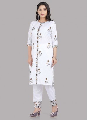 White Color Cotton Kurti Set