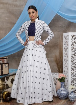 White Color Cotton Lehenga With Koti