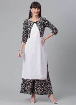 White Color Crepe Kurti With Palazzo