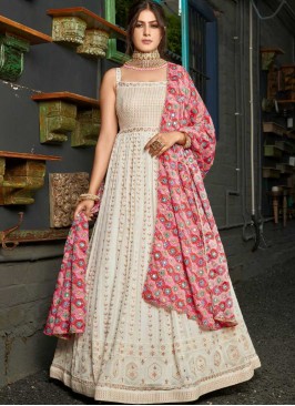 White Color Georgette Anarkali Gown