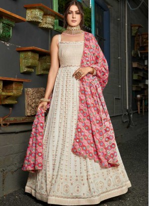 White Color Georgette Anarkali Gown