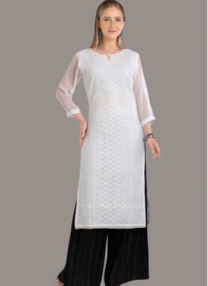 White Color Georgette Chikan Work Kurti