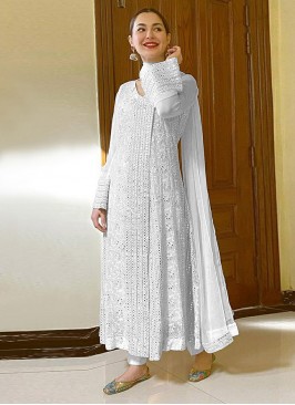 White Color Georgette Embroidered Anarkali Dress