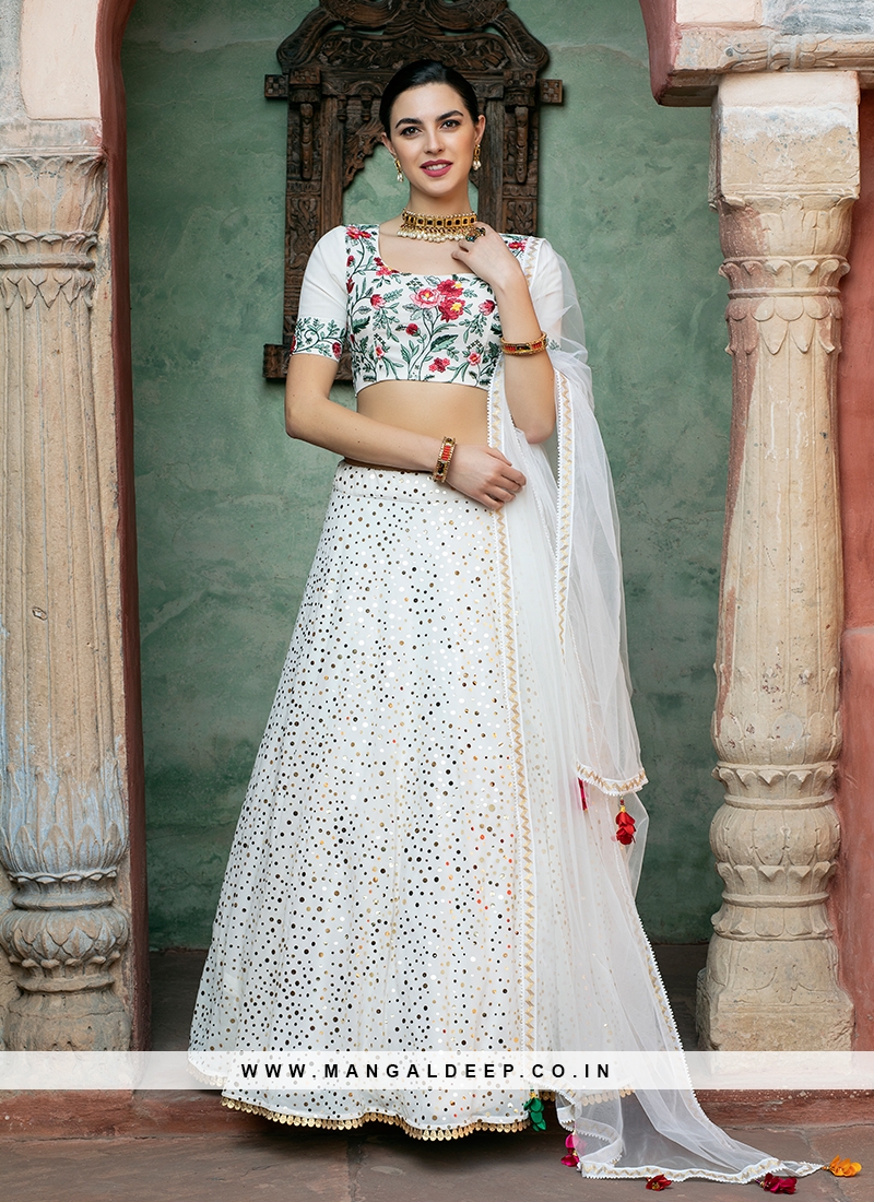 White Color Georgette Embroidered Lehenga