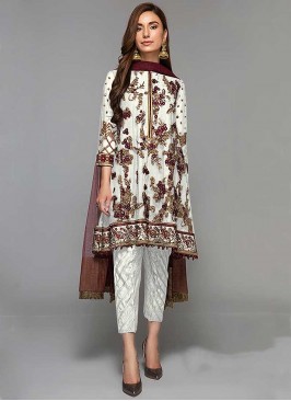 White Color Georgette Embroidered Pakistani Suit