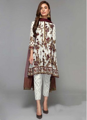 White Color Georgette Embroidered Pakistani Suit