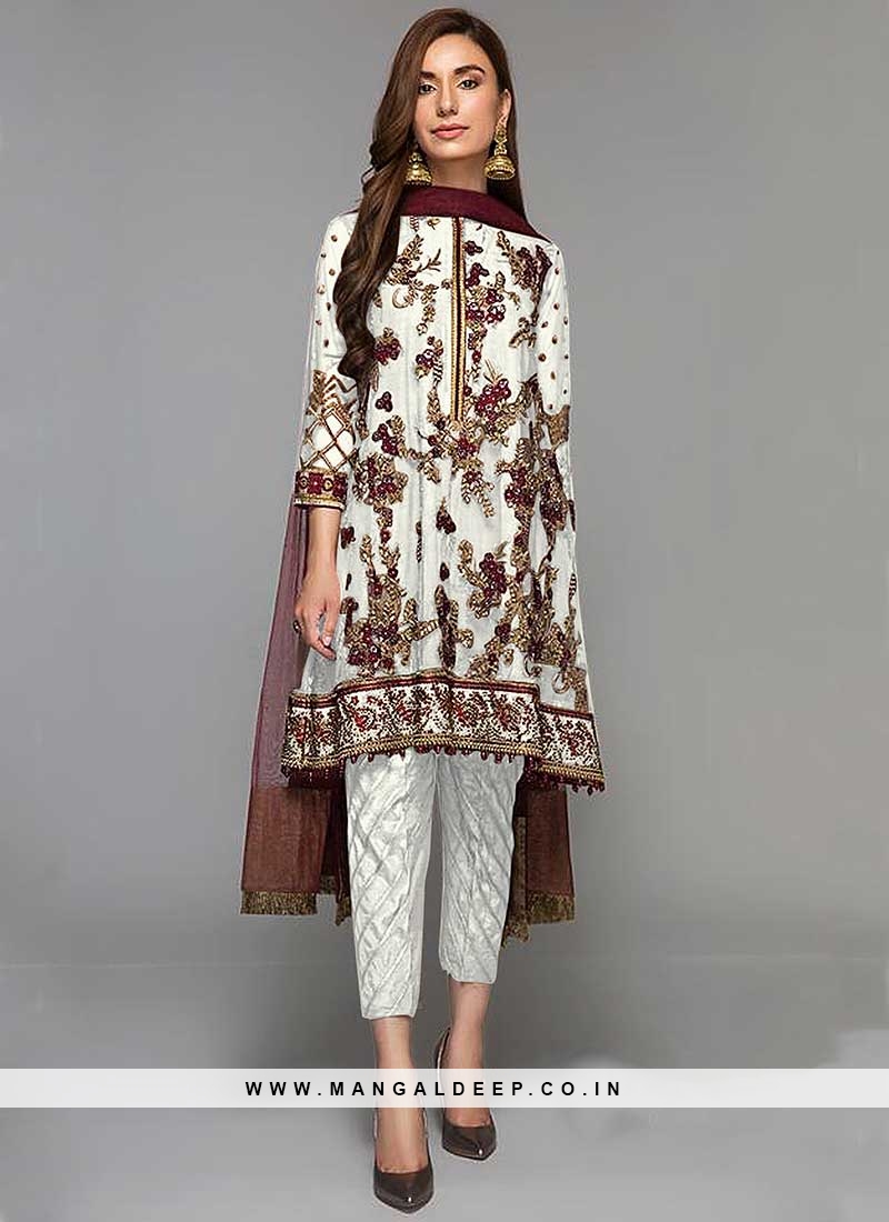 White Color Georgette Embroidered Pakistani Suit