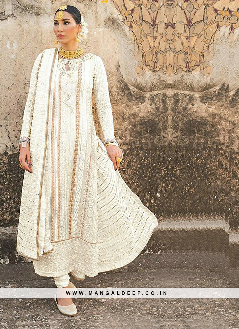 White Color Georgette Embroidered Salwar Suit
