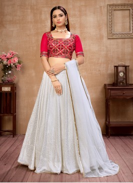 White Color Georgette Foil Work Lehenga