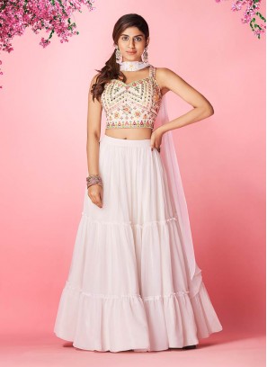 White Color Georgette Hand Work Lehenga