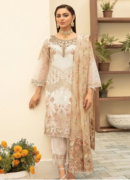 White Color Georgette Heavy Multy Thred Semi Stitched Suits