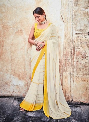 White Color Georgette Lace Border Saree