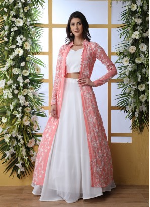 White Color Georgette Lehenga With Slug