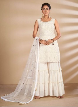 White Color Georgette Readymade Sharara Suit