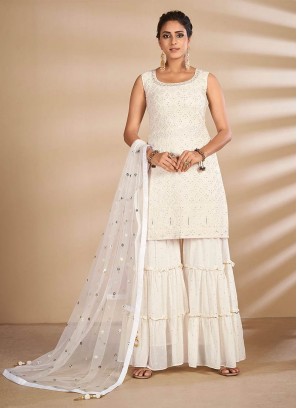 White Color Georgette Readymade Sharara Suit