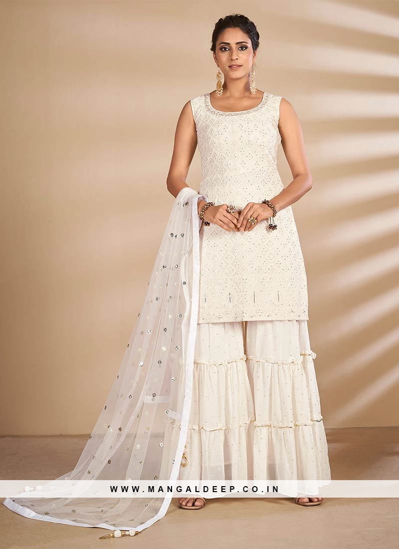 White Color Georgette Readymade Sharara Suit