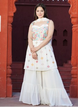White Color Georgette Readymade Suit