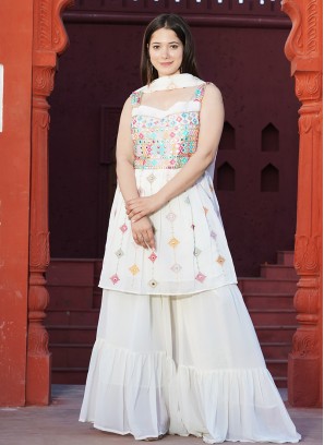 White Color Georgette Readymade Suit