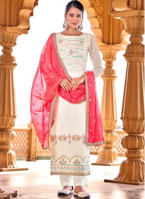 White Color Georgette Sequins Work Salwar Suit