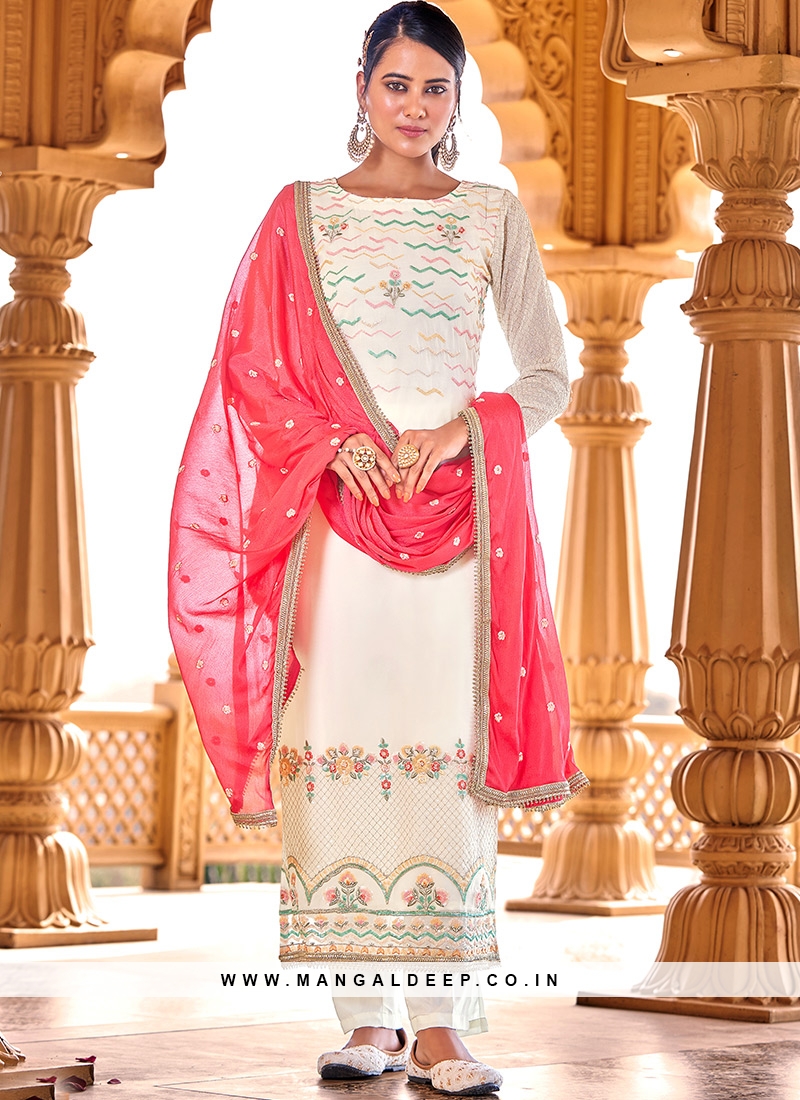 White Color Georgette Sequins Work Salwar Suit