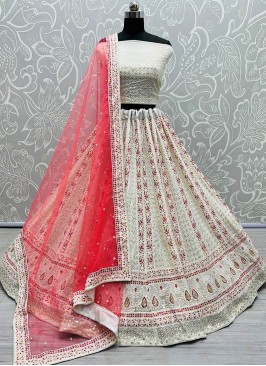 White Color Georgette Thread Work Lehenga