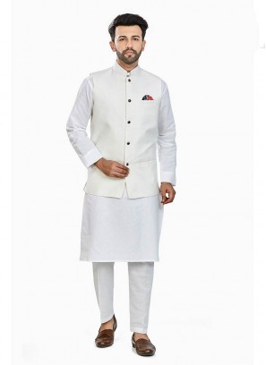 White Color Linen Kurta With  Jacket