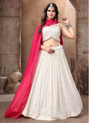 White Color Lucknowi Work Lehenga