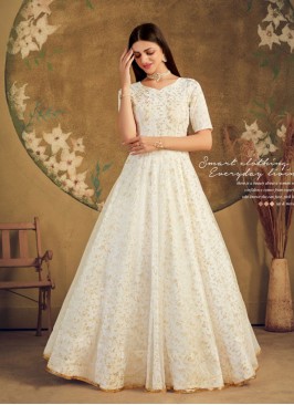 White Color Net Long Gown