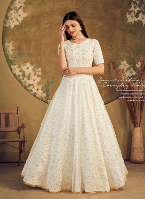 White Color Net Long Gown