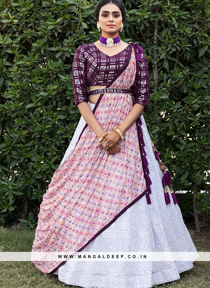 Buy Enthralling Pink Organza Mirror Work Lehenga Choli | Online Shopping  India - Inddus.in
