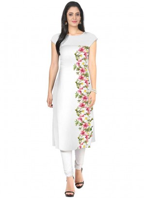 White Color Printed Crepe Kurti