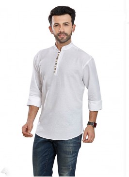 White Color Pure Cotton Short Kurta